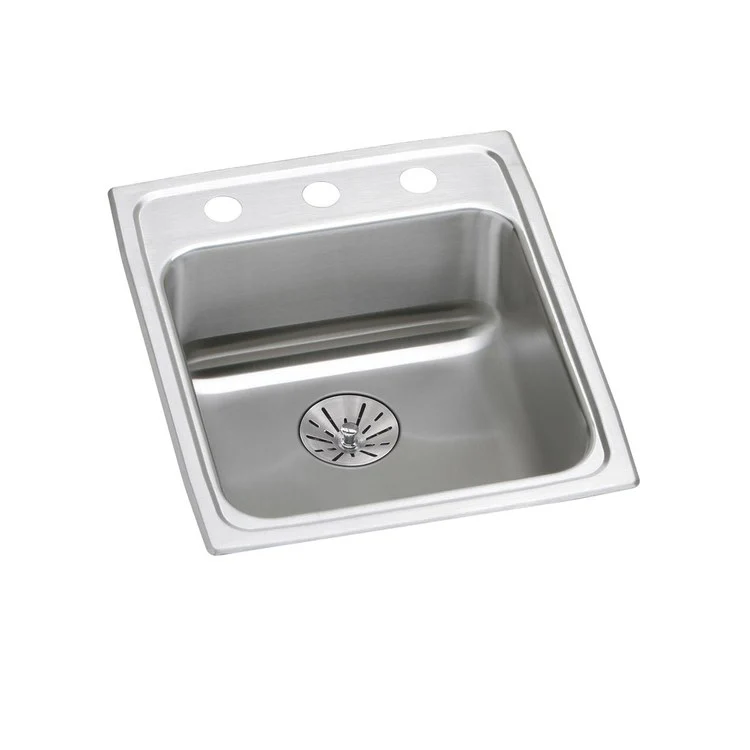 Kitchen Sink Lustertone Classic 17 x 20 Inch Single Bowl with Perfect Drain 2 Hole ADA Lustrous Satin Drop-In Rectangle Drain Location Rear Center Depth 6-1/2 Inch Bottom Only Pads - Frankwebs