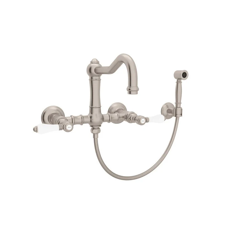 Kitchen Faucet Acqui with Sidespray 2 Porcelain Lever Polished Nickel Column Spout Bridge 1.5 Gallons per Minute - Frankwebs