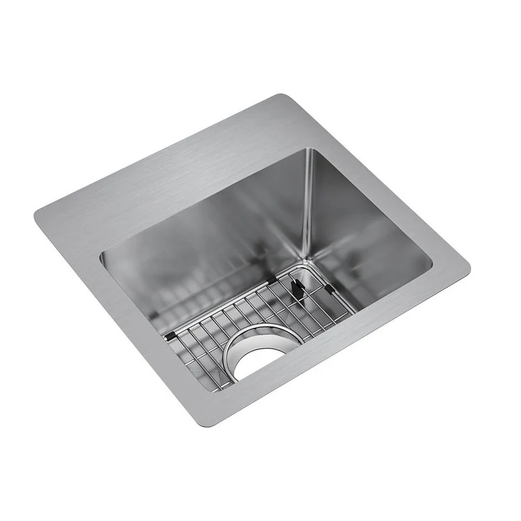 Sink Kit Crosstown Dual Mount 15 x 15 Inch Single Bowl Polished Satin Bottom Grid - Frankwebs