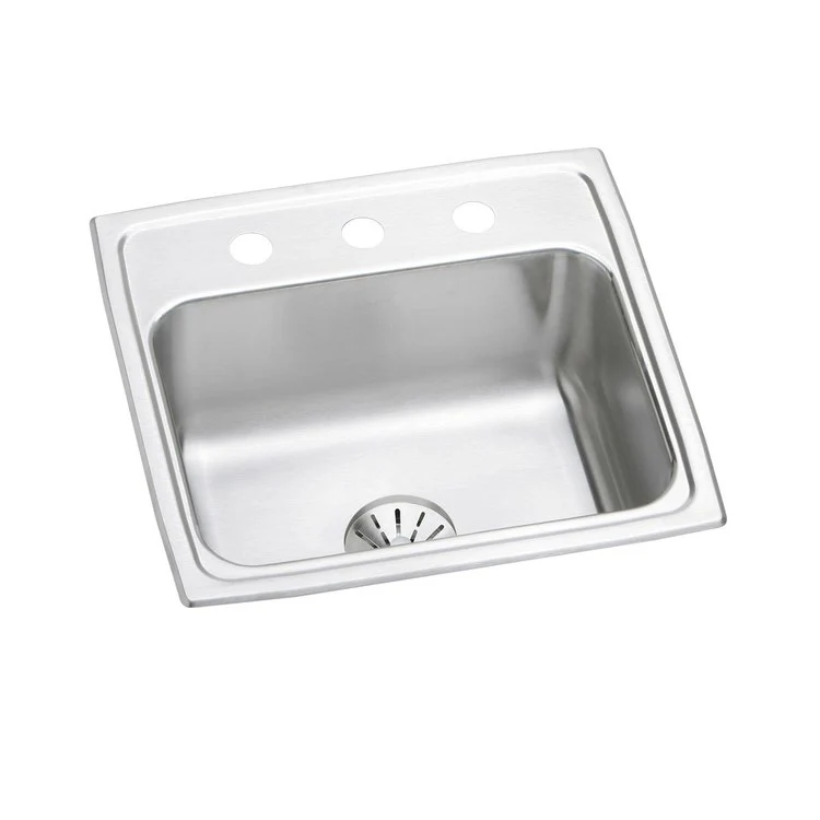 Kitchen Sink Lustertone Classic 19.5 x 19 Inch Single Bowl with Perfect Drain 3 Hole Lustrous Satin Drop-In Stainless Steel Drain Location Center Bottom Only Pads - Frankwebs