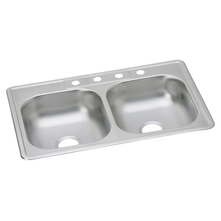 Kitchen Sink Dayton 33 x 22 Inch Double Bowl Equal 1 Hole ADA Satin Drop-In Rectangle Drain Location Center Depth 6 Inch Multiple of 10 Bottom Only Pads - Frankwebs