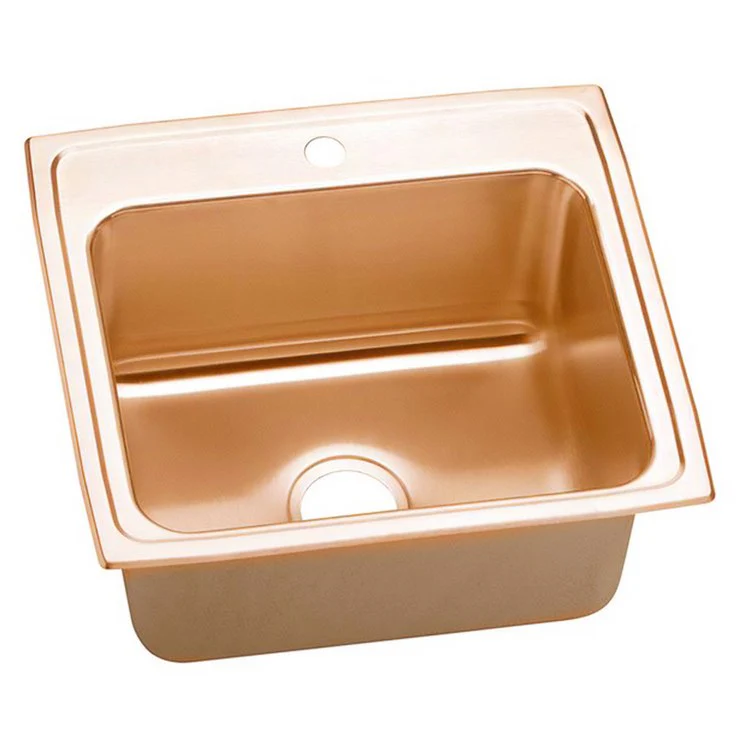 Kitchen Sink 22 x 19.5 Inch Single Bowl Antimicrobial Copper 1 Hole Lustrous Satin Drop-In - Frankwebs