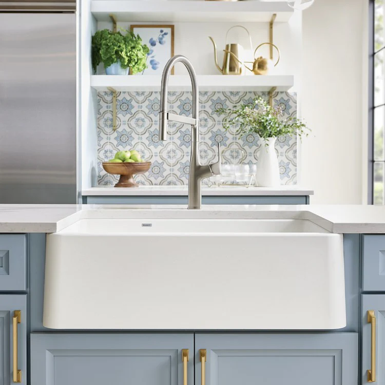 Kitchen Sink Ikon 33 x 19 Inch Double Bowl Apron Front 1-3/4 with Low Divide White Farmhouse - Frankwebs