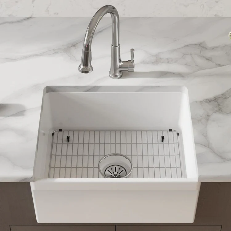 Kitchen Sink Fireclay 24.5 x 20 Inch Single Bowl Kit Apron Front with Faucet ADA White Farmhouse Rectangle Drain Location Center Depth 10-1/8 Inch - Frankwebs