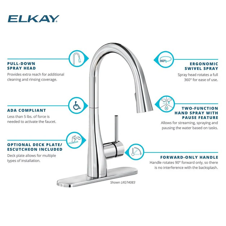 Kitchen Faucet Gourmet Deck Mount 1 Forward Only Lever ADA Lustrous Steel Pull Down Spray 1 Hole Spout Height 15-9/16 Inch - Frankwebs