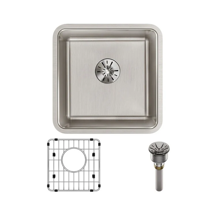 Sink Kit Lustertone Iconix Perfect Drain 14.5 x 14.5 Inch Single Bowl Luminous Satin One EBG1010 Bottom Grid One LKPD1 Perfect Drain and Strainer - Frankwebs