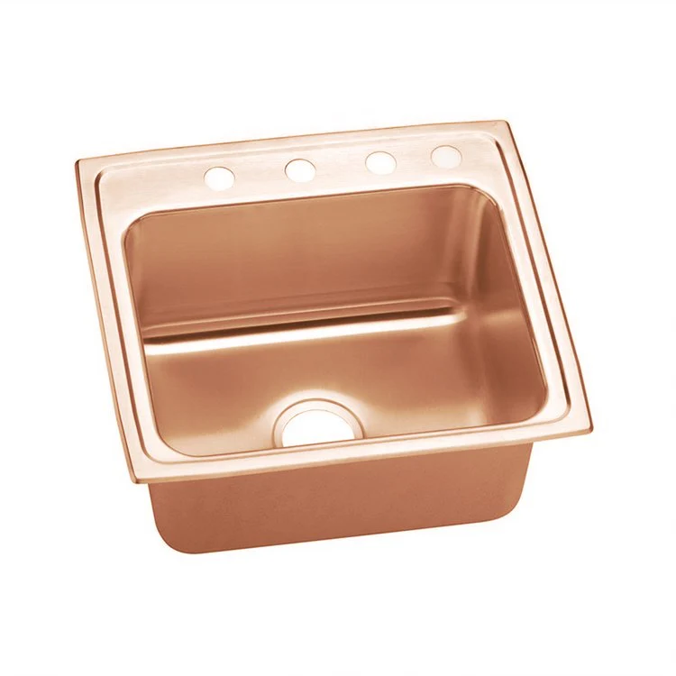 Kitchen Sink 22 x 19.5 Inch Single Bowl Antimicrobial Copper 4 Hole Lustrous Satin Drop-In - Frankwebs