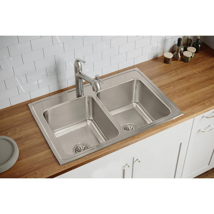 Kitchen Sink Lustertone Classic 33 x 22 Inch Double Bowl Equal MR2 Hole Lustrous Satin Drop-In 12-1/8 Inch - Frankwebs