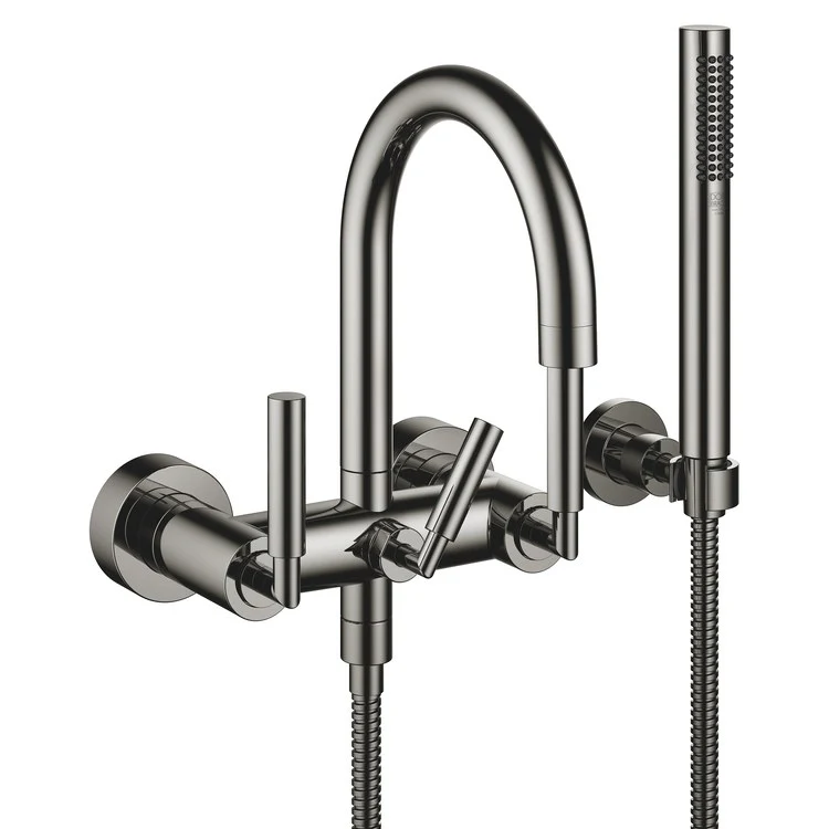 Tub Filler TARA Mixer for Wall Mount with Handshower 5-7/8 Inch Spread 3 Lever Dark Chrome - Frankwebs