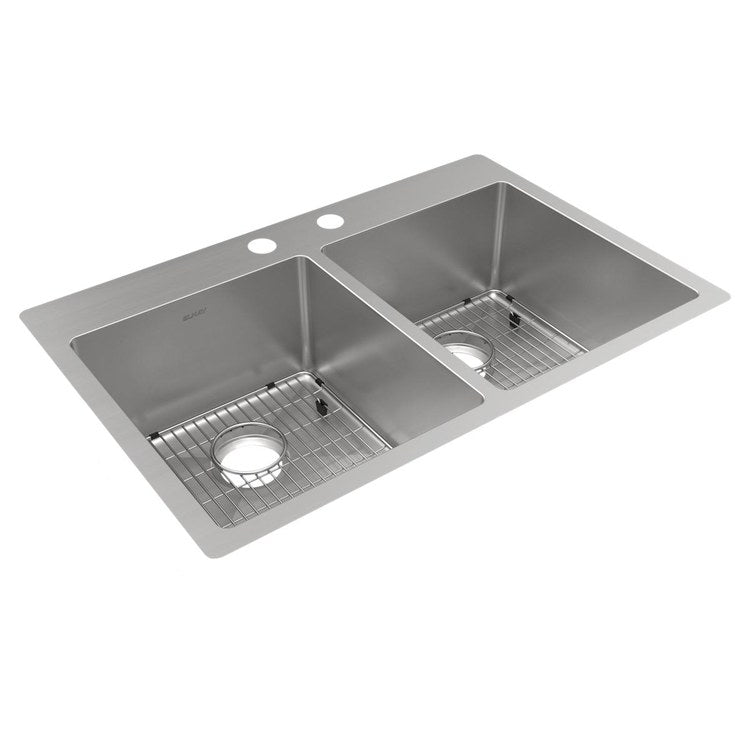 Kitchen Sink Crosstown 33 x 22 Inch Double Bowl Equal Kit 2 Hole Polished Satin Drop-In Undermount - Frankwebs