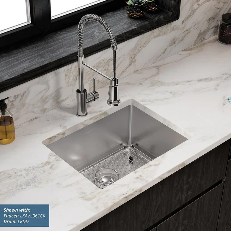 Sink Kit Crosstown 23.5 x 18.25 Inch Single Bowl Polished Satin Bottom Grid Strainer Drain Cleanser Towel Cloth Bag Geometric Design Offers Straight Sidewalls and a Flat Bottom for a Modern Look and More Usable Space - Frankwebs