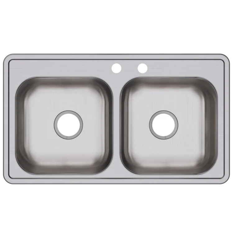 Kitchen Sink Dayton 33 x 19 Inch Double Bowl Equal MR2 Hole ADA Satin Drop-In Rectangle Drain Location Center Depth 6-4/9 Inch Bottom Only Pads - Frankwebs