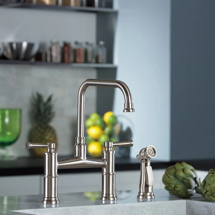 Artesso High Arc Two Handle Widespread Bridge Kitchen Faucet with Sprayer and Lever Handles - Frankwebs