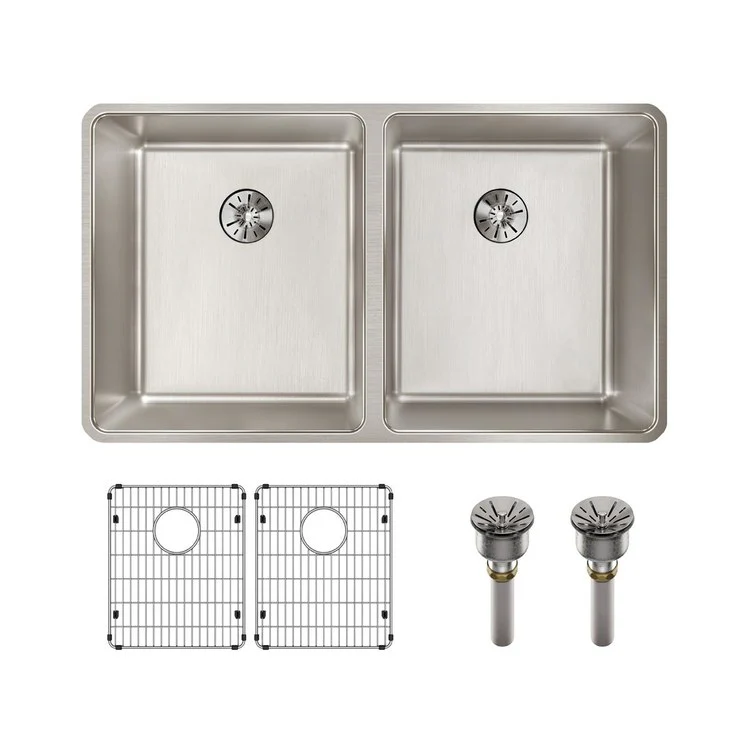 Kitchen Sink Lustertone Iconix 32.75 x 19.5 Inch Double Bowl Kit with Perfect Drain Luminous Satin Undermount - Frankwebs