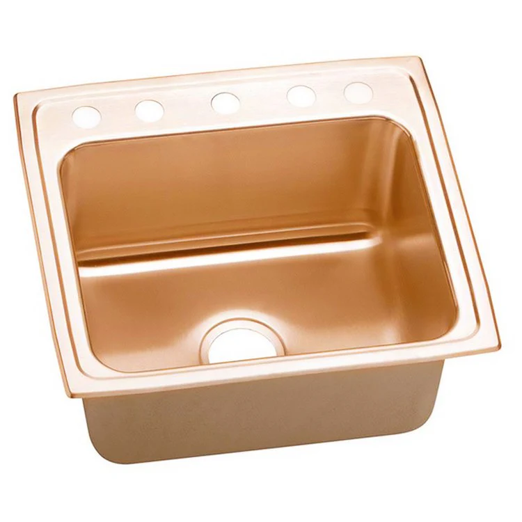 Kitchen Sink 22 x 19.5 Inch Single Bowl Antimicrobial Copper 5 Hole Lustrous Satin Drop-In - Frankwebs