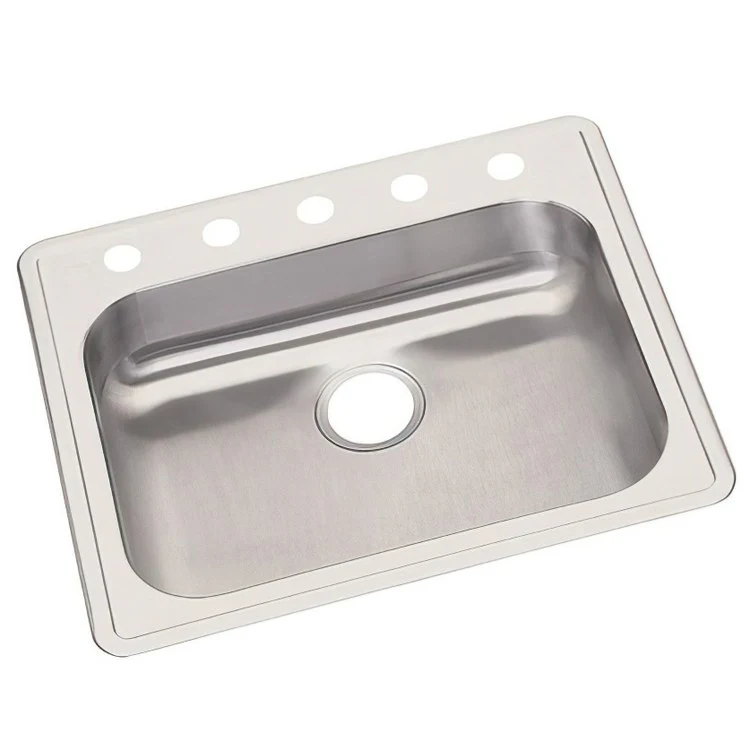 Kitchen Sink Dayton 25 x 21.25 Inch Single Bowl 5 Hole ADA Satin Drop-In Rectangle Drain Location Rear Center Depth 5-3/8 Inch Bottom Only Pads - Frankwebs