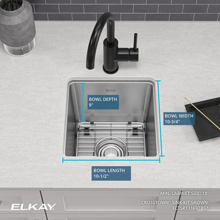 Sink Kit Crosstown Dual Mount 13 x 16 Inch Single Bowl Polished Satin Bottom Grid - Frankwebs