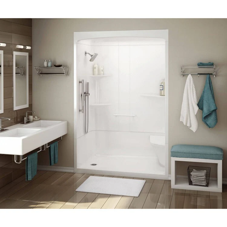 Shower Allia Rectangular 3 Piece White 60 x 34-1/2 Inch Acrylic 2 Seat Center Drain - Frankwebs