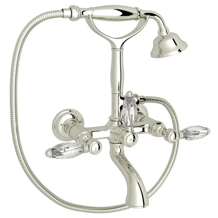 Tub Filler Wall Mount with Handshower 3 Crystal Lever Exposed Spout Tuscan Brass - Frankwebs