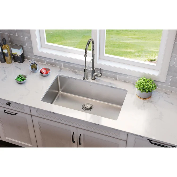 Kitchen Sink Lustertone Iconix 32.5 x 19.5 Inch Single Bowl Luminous Satin Undermount Drain Location Rear Center - Frankwebs