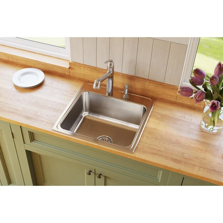 Kitchen Sink Lustertone Classic 22 x 22 Inch Single Bowl MR2 Hole Lustrous Satin Drop-In 10-1/8 Inch - Frankwebs