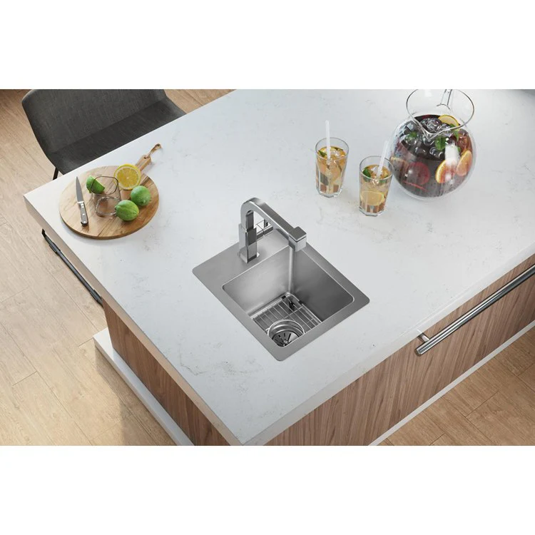 Sink Kit Crosstown Dual Mount 13 x 16 Inch Single Bowl Polished Satin Bottom Grid - Frankwebs