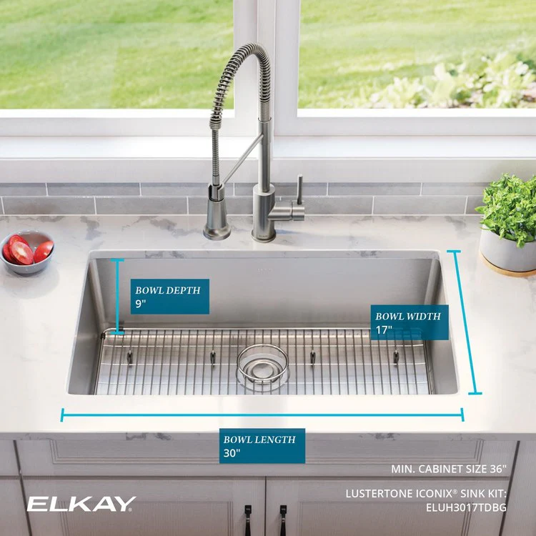 Sink Kit Lustertone Iconix 32.5 x 19.5 Inch Single Bowl Luminous Satin Bottom Grid Drain Strainer - Frankwebs