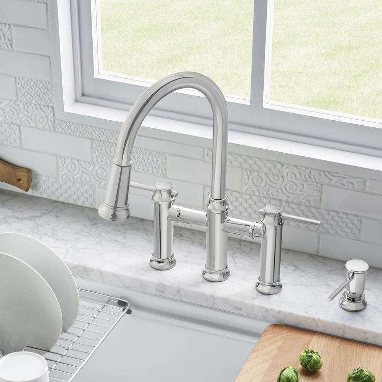 Empressa Two Handle Bridge Kitchen Faucet with Pull Down Sprayer - Chrome - Frankwebs