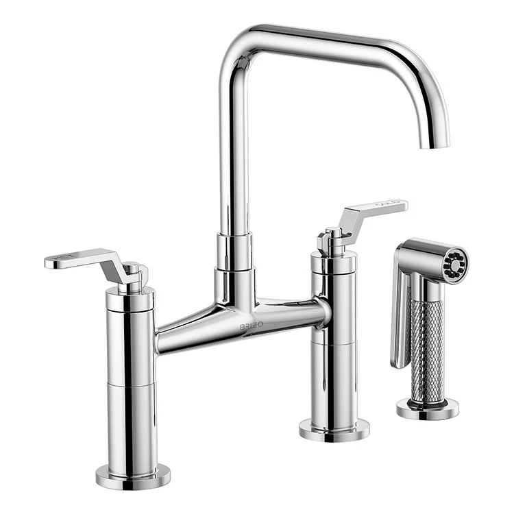 Litze Two Handle Kitchen Bridge Faucet with Square Spout/Industrial Handle/Side Sprayer - Frankwebs