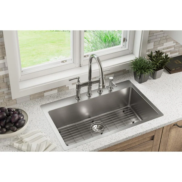 Kitchen Sink Crosstown 33 x 22 Inch Single Bowl Kit 2 Hole Polished Satin Drop-In Undermount Stainless Steel 18 Gauge - Frankwebs