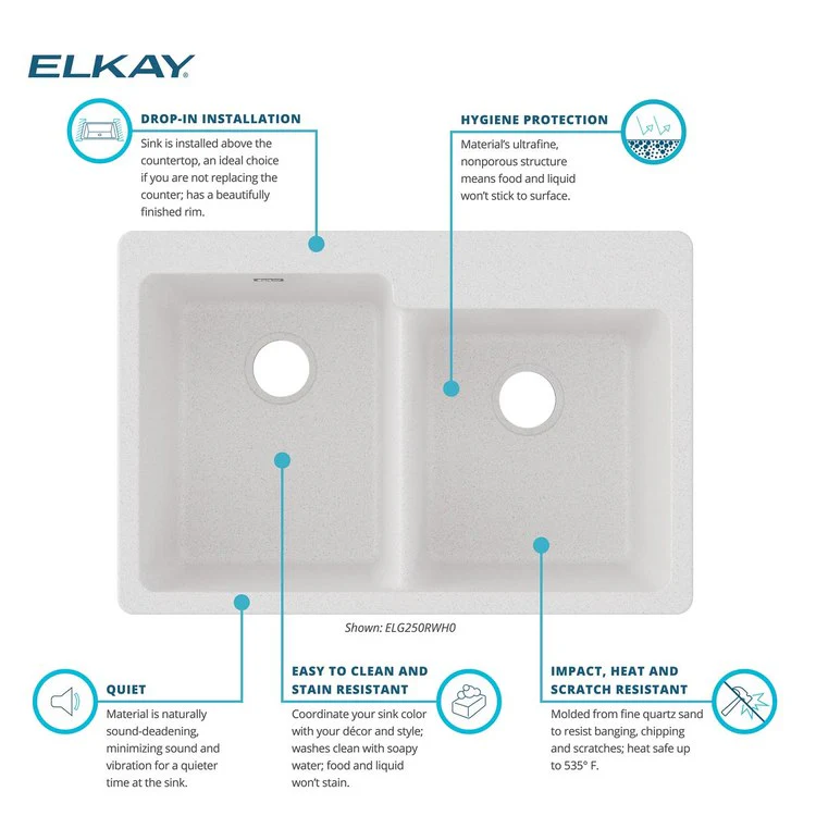 Kitchen Sink Quartz Classic 33 x 22 Inch Double Bowl Offset White Drop-In - Frankwebs