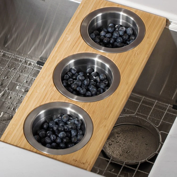 Workstation Kitchen Sink Serving Board Set with Round Stainless Steel Bowls - Frankwebs