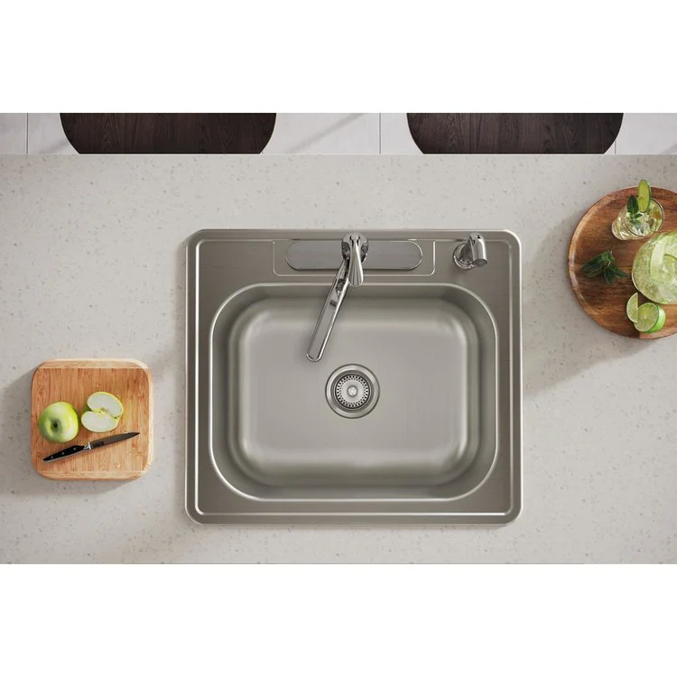 Kitchen Sink Dayton 25 x 22 Inch Single Bowl 4 Hole Elite Satin Drop-In Drain Location Center Bottom Only Pads - Frankwebs