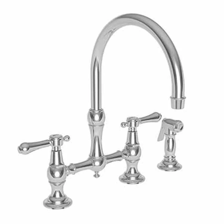 Kitchen Faucet Chesterfield Bridge 8 Inch Spread 2 Lever ADA Satin Gold PVD Pull Out Sidespray Spout Height 9 Inch Spout Reach 9 Inch 1.8 Gallons per Minute - Frankwebs