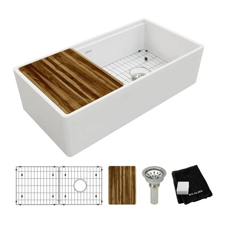 Kitchen Sink Fireclay 36 x 19 Inch Single Bowl Kit Apron Front White Farmhouse Front Drain Location Right Workstation - Frankwebs