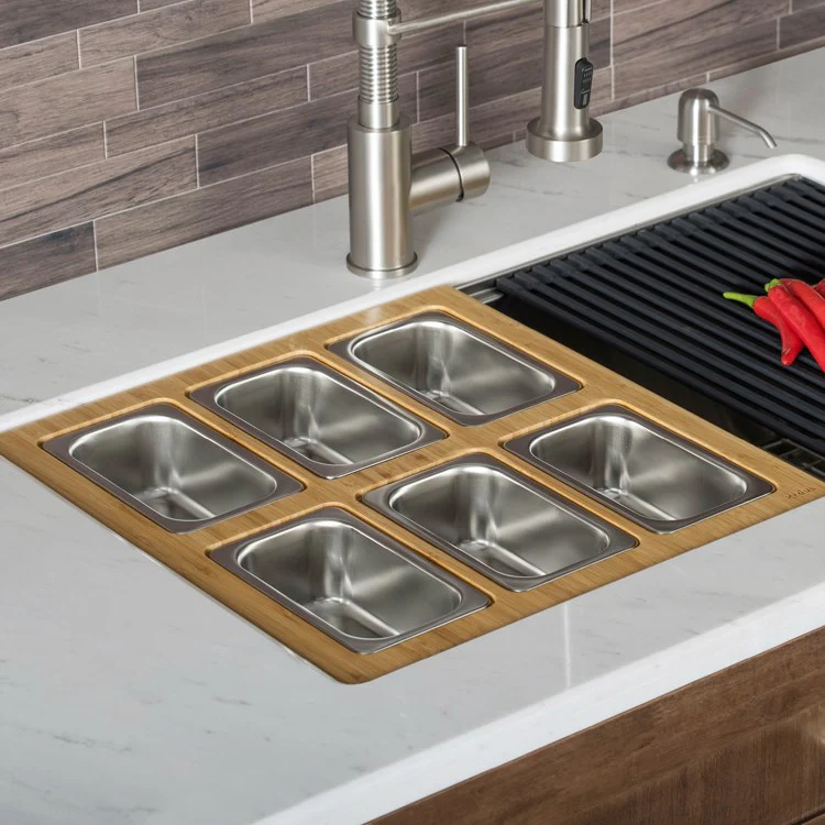 Workstation Kitchen Sink Serving Board Set with Rectangular Stainless Steel Bowls - Frankwebs