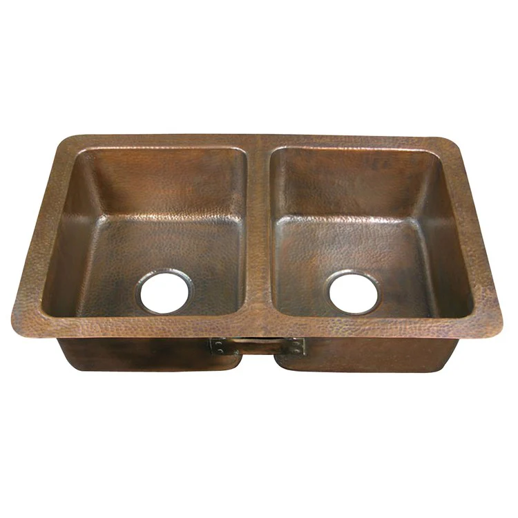 Kitchen Sink 34L x 21W Inch Double Bowl Saffron Hammered Antique Copper Drop In Rectangle - Frankwebs