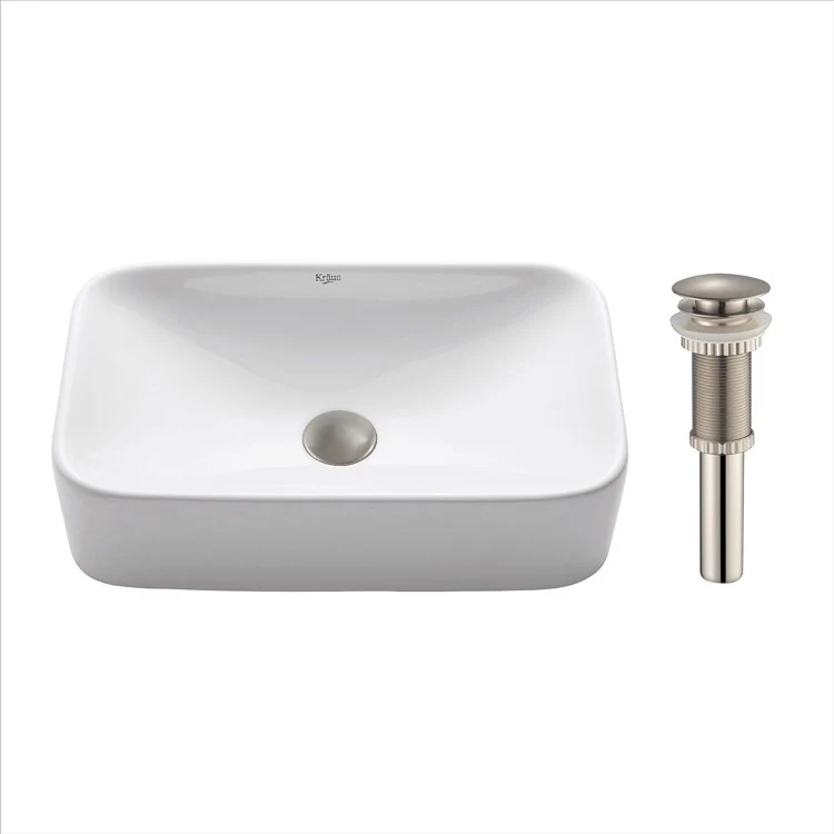 Soft Rectangular Ceramic Bathroom Vessel Sink with Pop-Up Drain - Frankwebs