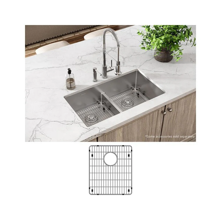 Kitchen Sink Crosstown 33 x 22 Inch Double Bowl Equal Kit with Aqua Divide 2 Hole Polished Satin Drop-In Undermount - Frankwebs