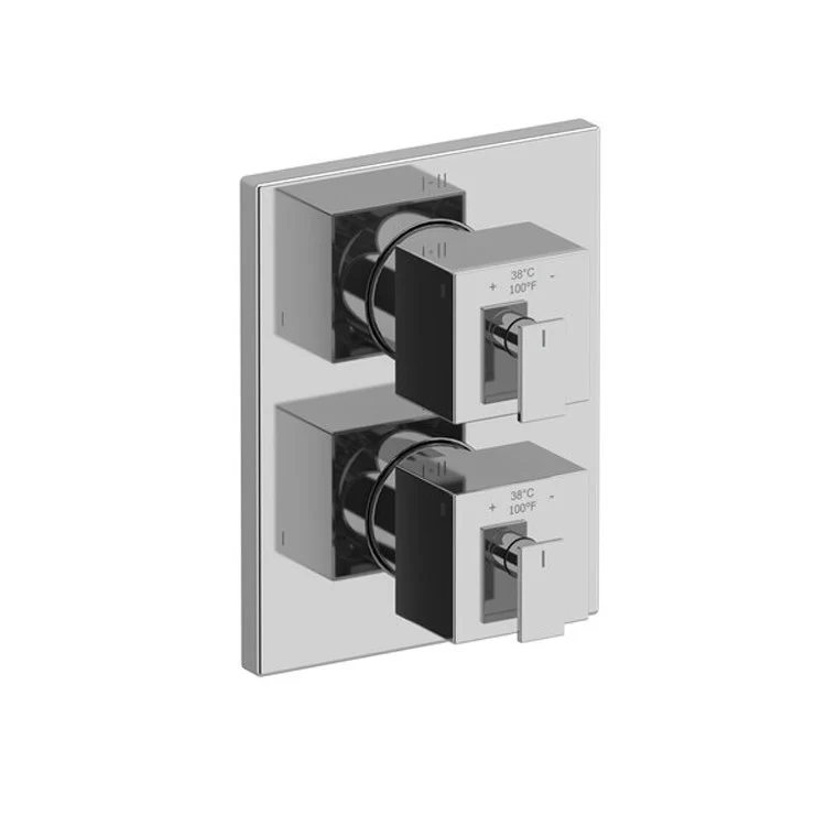 Thermostatic and Pressure Balance Valve Trim Kubik 3/4 Inch Rectangular 4-Way 6 Function 2 Lever Chrome - Frankwebs
