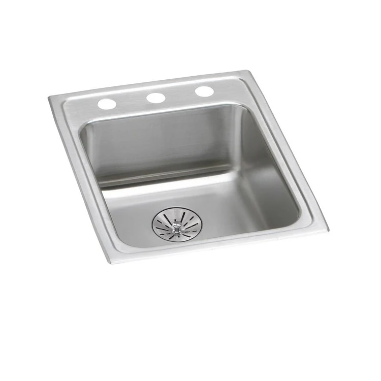 Kitchen Sink Lustertone Classic 17 x 22 Inch Single Bowl with Perfect Drain 3 Hole ADA Lustrous Satin Drop-In Rectangle Drain Location Rear Center Depth 6-1/2 Inch Bottom Only Pads - Frankwebs