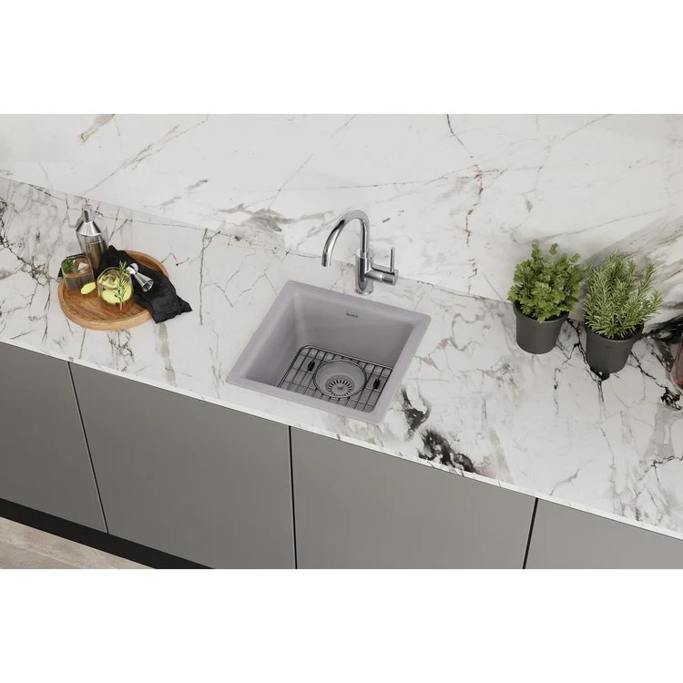 Kitchen Sink Quartz Classic 15.75 x 15.75 Inch Single Bowl Bar Kit Greystone Drop-In Undermount - Frankwebs