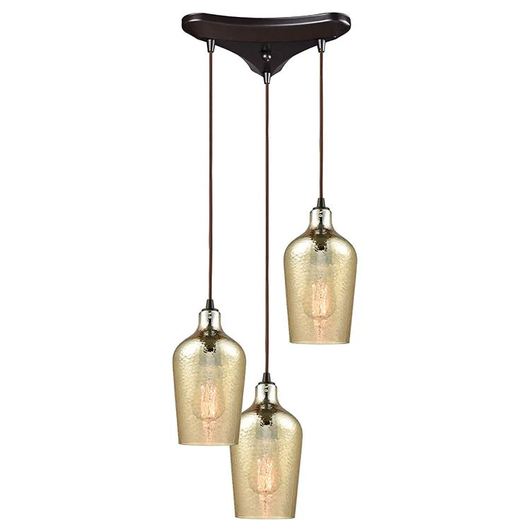 Hammered Glass Three-Light Triangular Pan Pendant - Frankwebs