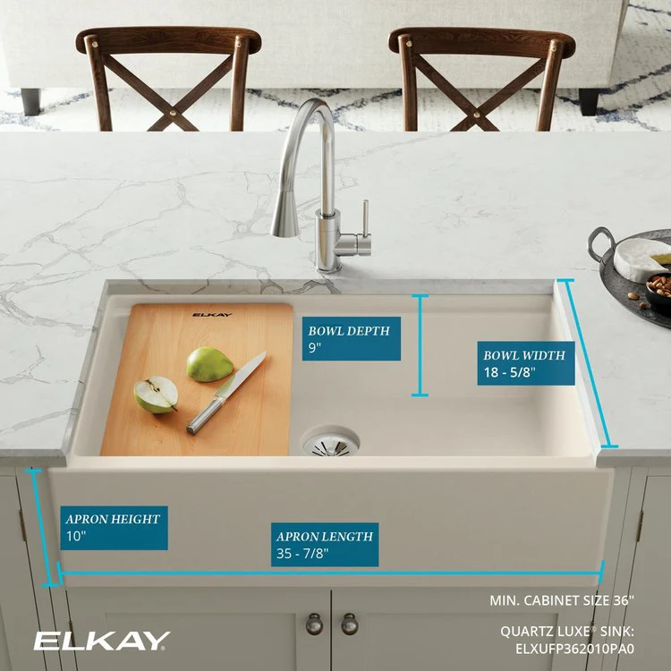 Kitchen Sink Quartz Luxe 36 x 21.5 Inch Single Bowl Perfect Drain Parchment Farmhouse - Frankwebs