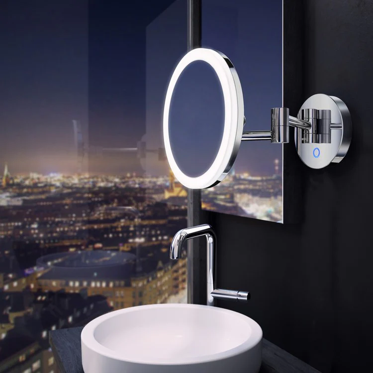 Shaving/Make Up Mirror Wall Mount with Dual LED Light Polished Chrome Round Framed 200 Millimeter - Frankwebs