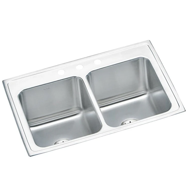 Kitchen Sink Lustertone Classic 33 x 22 Inch Double Bowl Equal with Perfect Drain 3 Hole Lustrous Satin Drop-In 10-1/8 Inch - Frankwebs