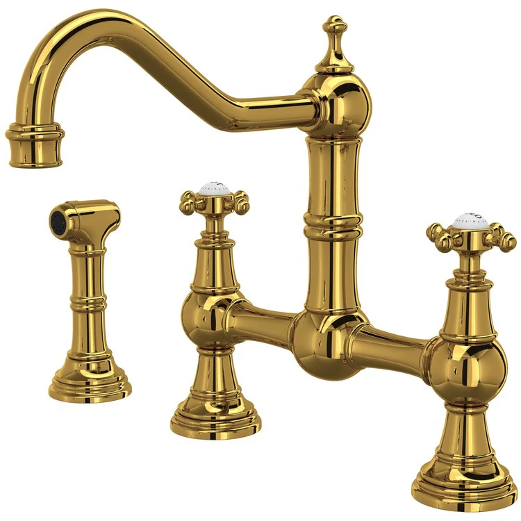 Kitchen Faucet Edwardian 8 Inch Spread 2 Cross Unlacquered Brass Bridge Swivel Spout 1.8 Gallons per Minute - Frankwebs