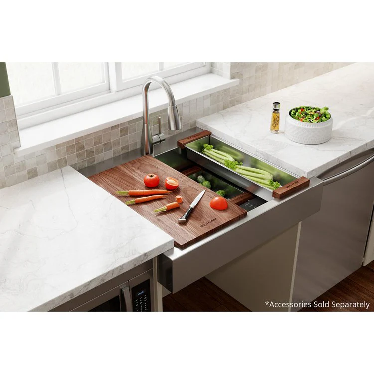 Kitchen Sink Dart Canyon 30 x 27.25 Inch Single Bowl Workstation ADA Polished Satin Farmhouse Rectangle Drain Location Rear Center Depth 9-2/3 Inch Full Spray Sides and Bottom with Sides and Bottom Pads Work Shelf - Frankwebs