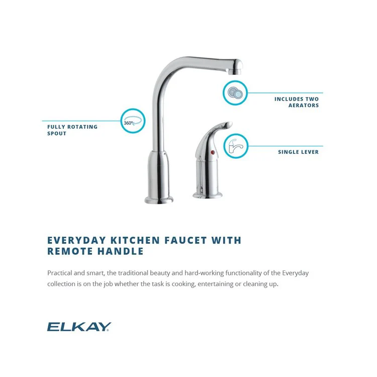 Kitchen Faucet Everyday Deck Mount 1 Remote Lever ADA Chrome Standard 2 Hole Spout Height 11-1/2 Inch - Frankwebs