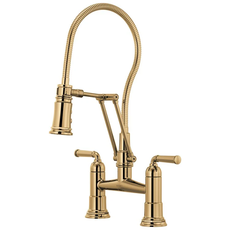 Kitchen Faucet Rook Bridge with Finished Semi-Flexible Hose 8 Inch Spread 2 Lever ADA Brilliance Luxe Gold 1.8 Gallons per Minute - Frankwebs